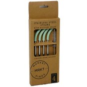 Wholesale - 4pk Stainless Straws wGreen Sillicone Head and Cleaning Brush C/P 48, UPC: 195010013413